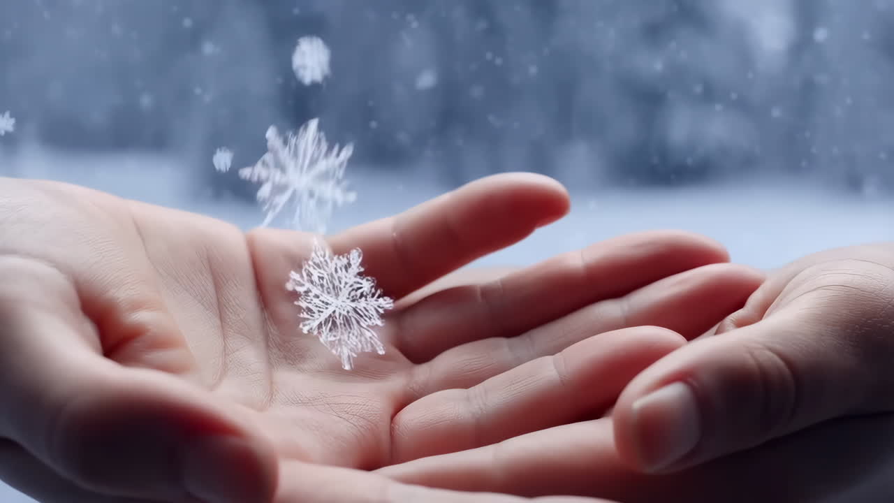 Hands Holding Delicate Snowflakes in Winter