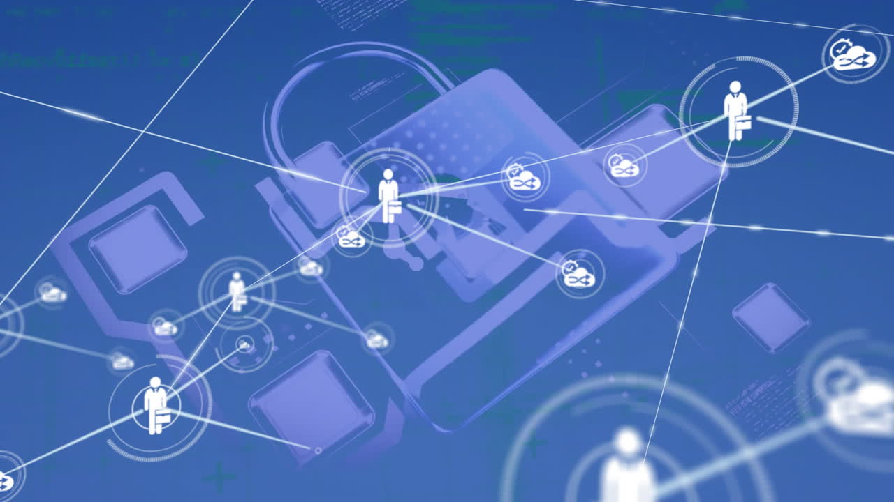 락과 데이터 처리에 대한 사람 아이콘과 연결 네트워크의 애니메이션