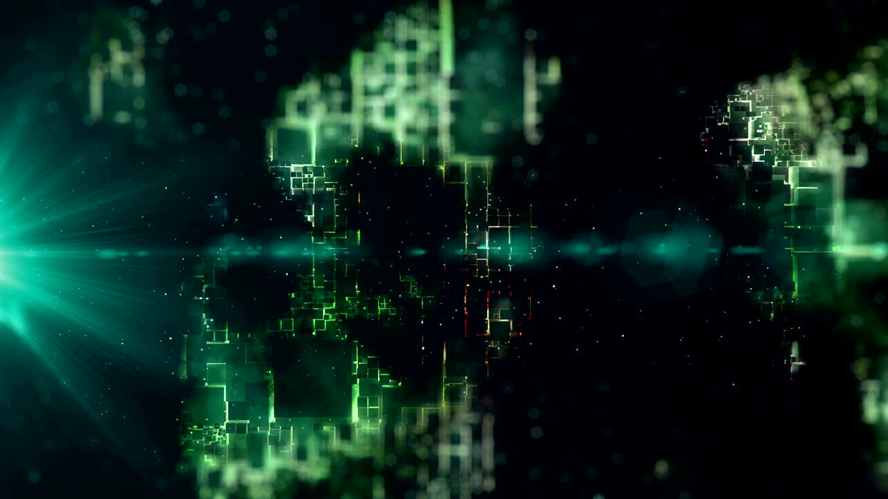 Abstract futuristic virtual fractal 3D background, modern network technical design. 4K UHD tech seamless loop video animation.