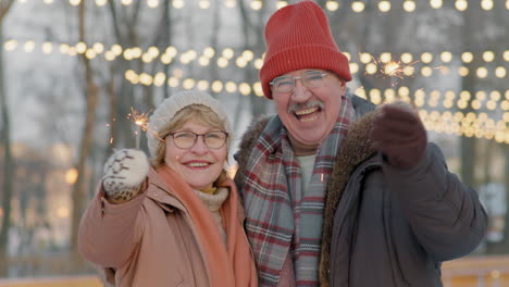 senior couple celebrating outdoors