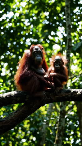 orangutan mother and baby in the forest