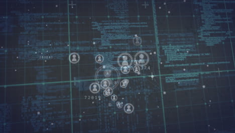 animación de la red de iconos de personas y procesamiento de datos