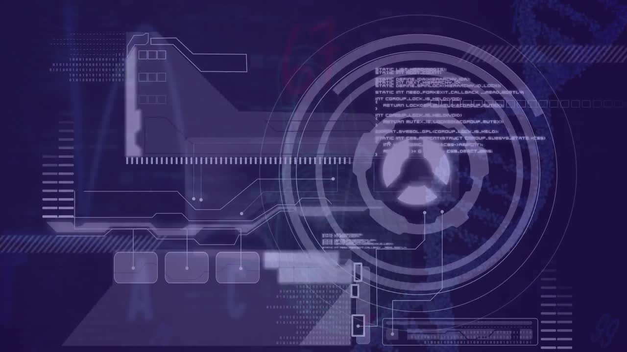 Animation of scope scanning and data processing on purple screen