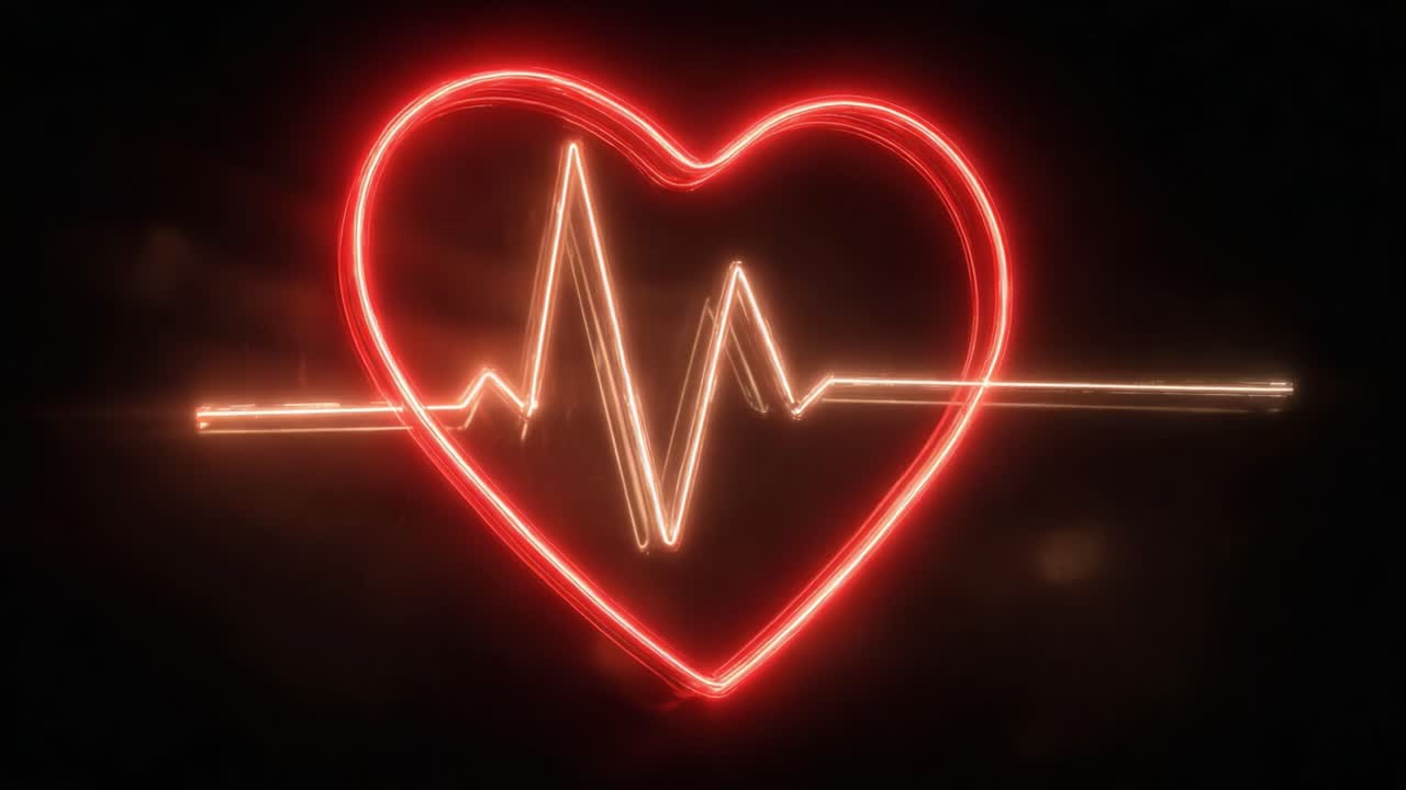 Glowing Heartbeat Visualization in Neon Style: An Artistic Representation of Love and Vitality Captured through Heart and Pulse Patterns