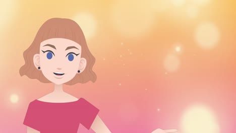 Animation-Des-Frauensymbols-über-Leuchtenden-Flecken-Auf-Orangefarbenem-Hintergrund