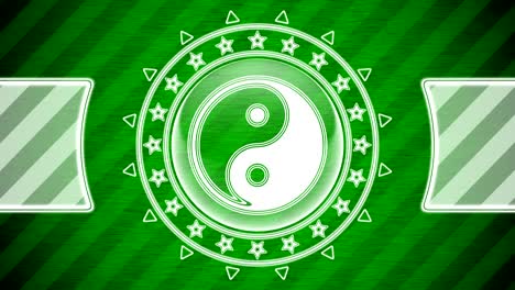 ying-yang icon in circle shape and green striped background. illustration.