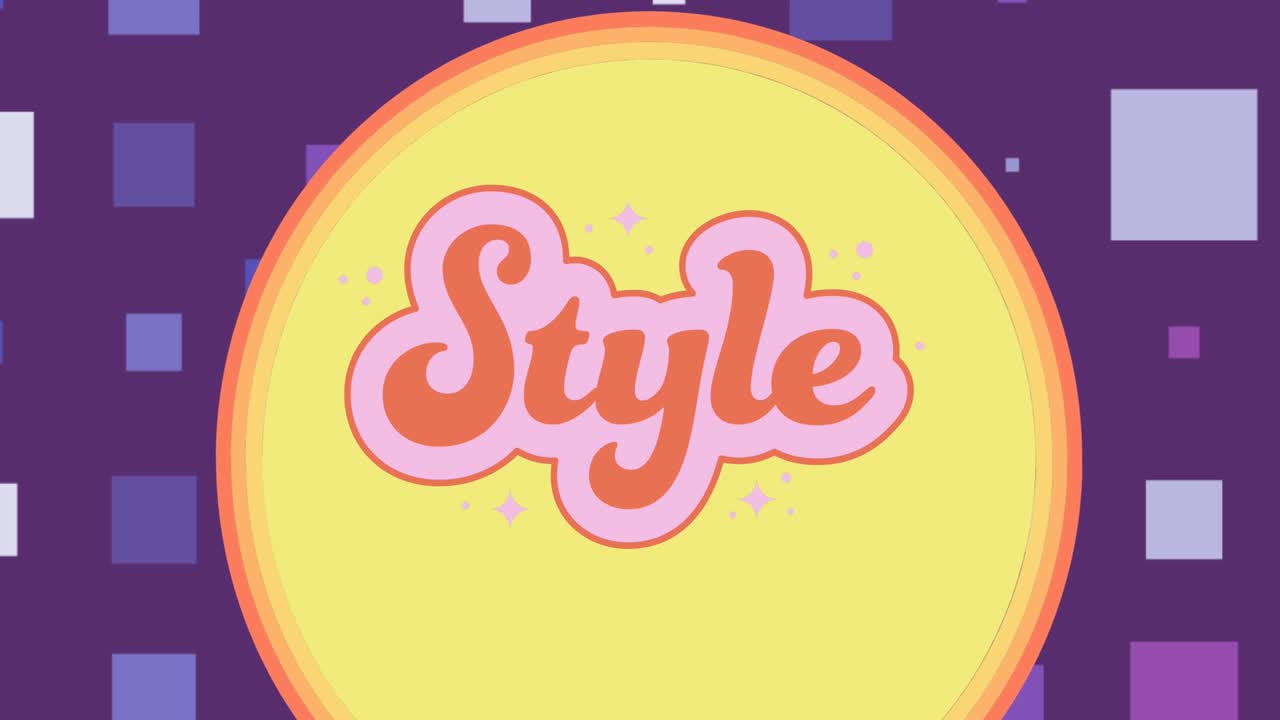 Animation of style text and yellow circle on blue background