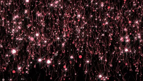 el brillo dorado de la rosa brilla la lluvia cae sobre un fondo oscuro. animación abstracta en 4k.