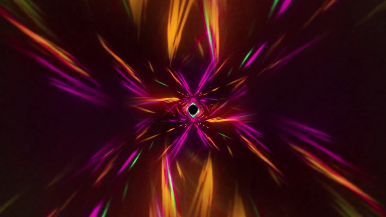 Animation of colourful tunnel moving over black background