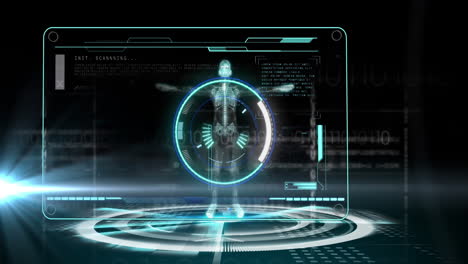 animación de escaneos y procesamiento de datos a través de una pantalla digital