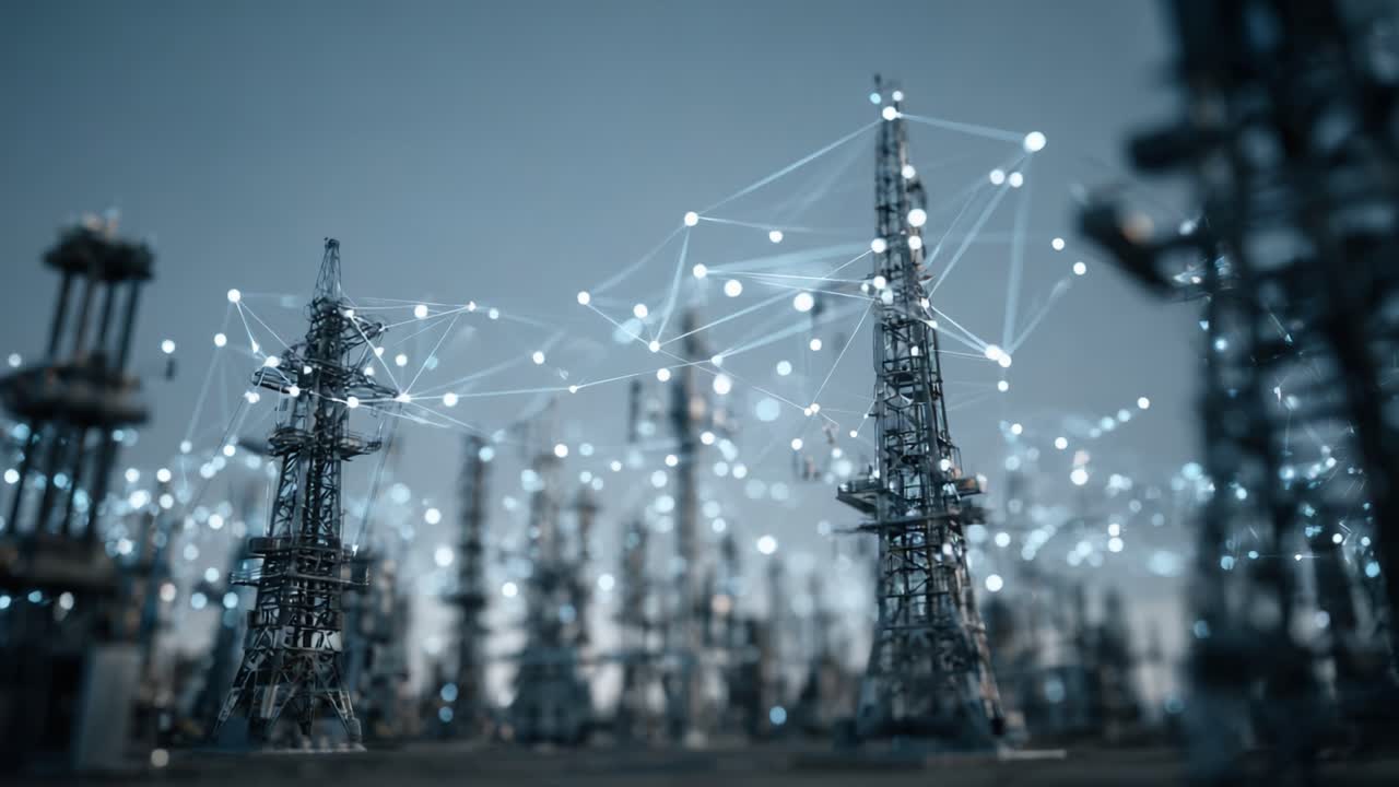 Una Rete di Piattaforme Petrolifere Illuminate dalla Connettività Digitale: Uno Sguardo all'Intersezione tra Tecnologia e Produzione di Energia.