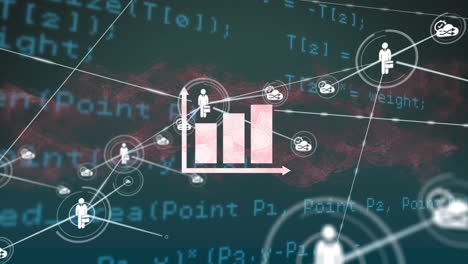 animazione di grafici digitali e icone che si collegano con linee su codice di programmazione in movimento