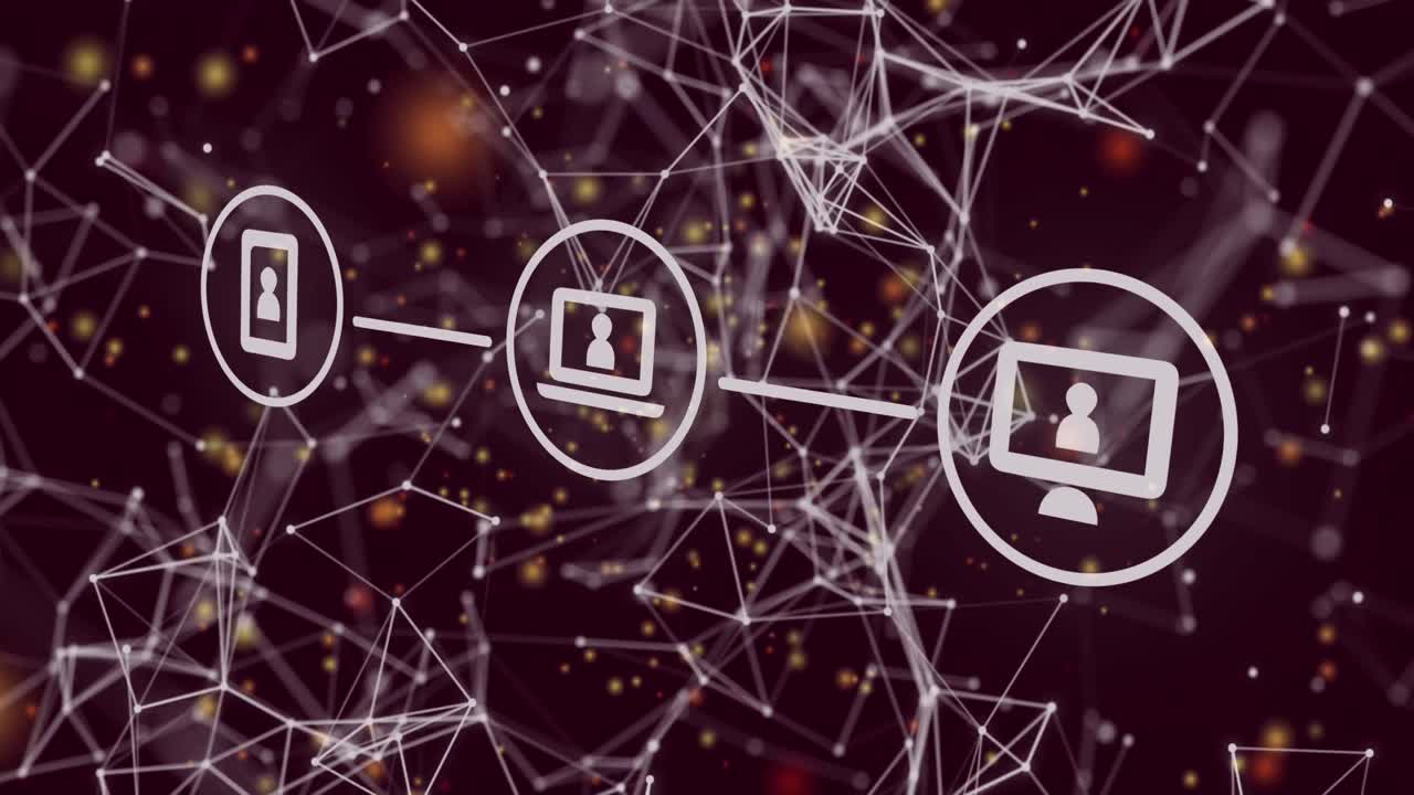 animación de iconos y formas que se mueven sobre un fondo marrón