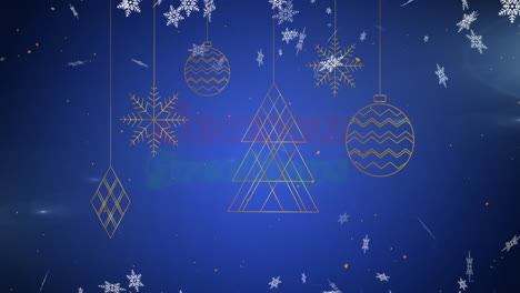 animación de la nieve cayendo sobre las decoraciones de navidad