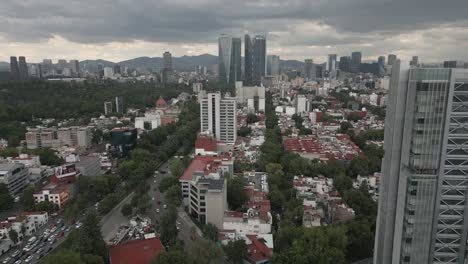 aerial view: downtown mexico city skyscrapers under overcast sky