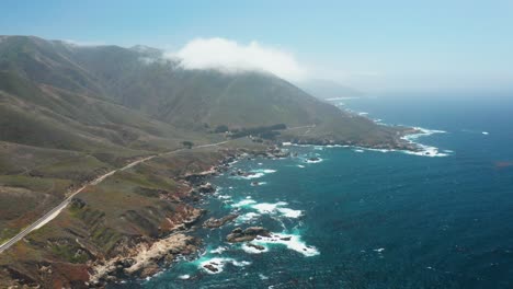 Aerial-View-of-Highway-1-Coastal-Line-Big-Sur,-Northern-California