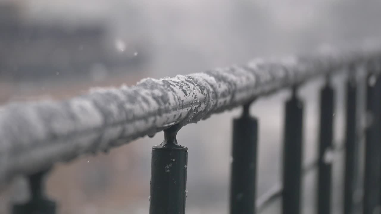 Snow Covered Railing in Winter