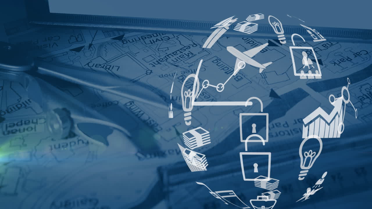 animación del globo hecho de iconos sobre el mapa