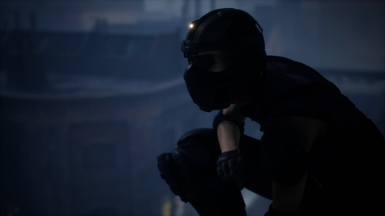 지붕에 있는 사이버 ⁇ 크 스타일의 여자