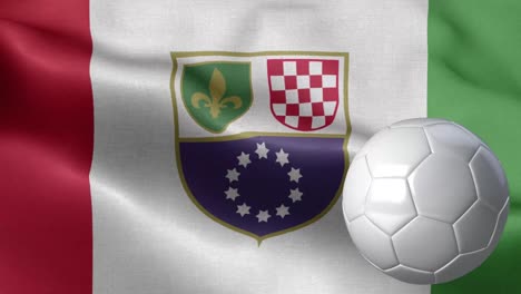 flag of bosnia and herzegovina federation and soccer ball - bosnia and herzegovina federation flag high detail - national flag bosnia and herzegovina federation wave pattern loopable elements - fabric texture and endless loop - soccer ball and flag