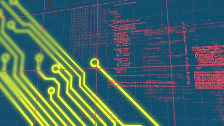 Animation of data processing and hearts on blue background