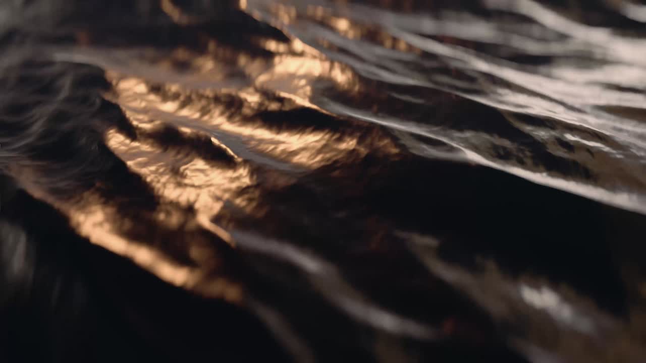 Onde oceaniche in slow motion in primo piano al tramonto. Loop. Animazione 3D