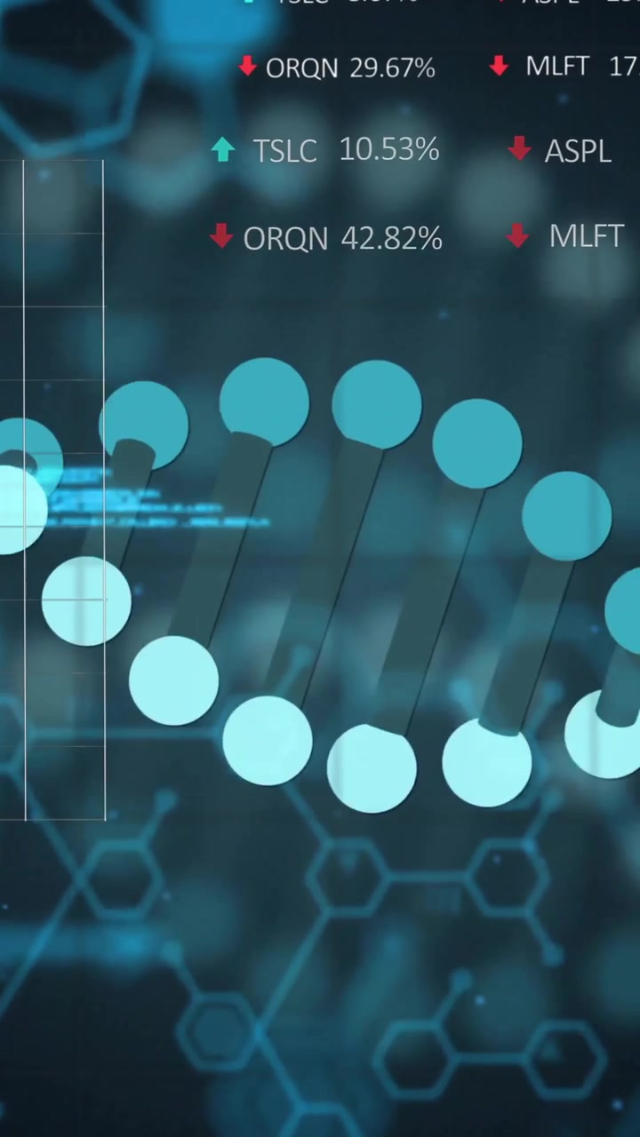 Animazione di elaborazione di dati digitali su filamenti di DNA.