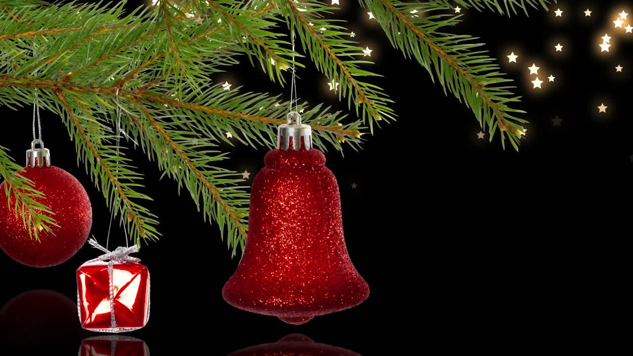 animación de decoraciones navideñas sobre estrellas sobre fondo negro