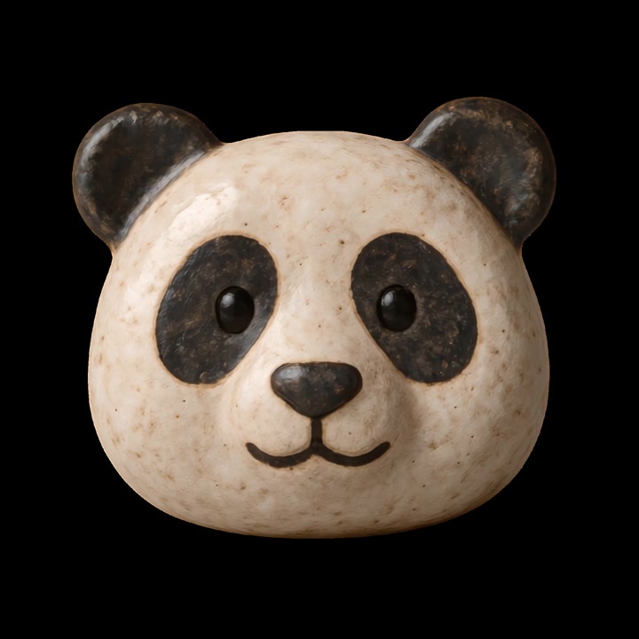 Scultura di testa di panda in ceramica isolata su sfondo nero