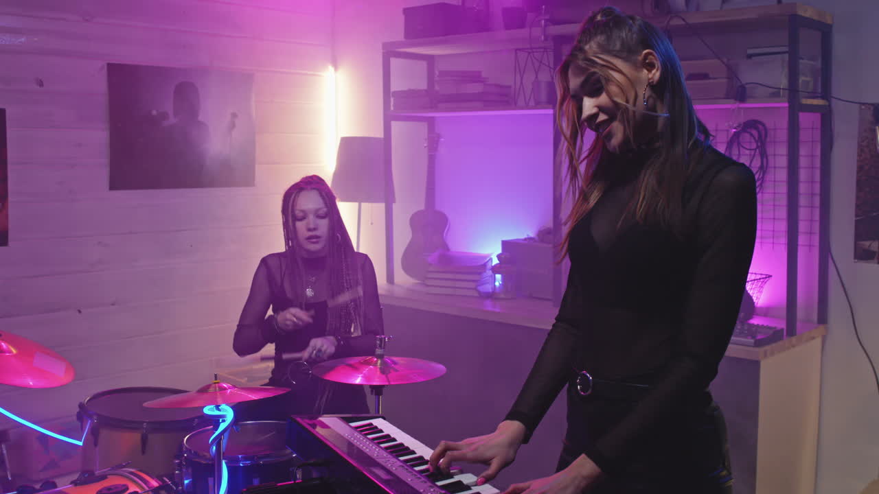 Rock Girls Giving Concert At Night