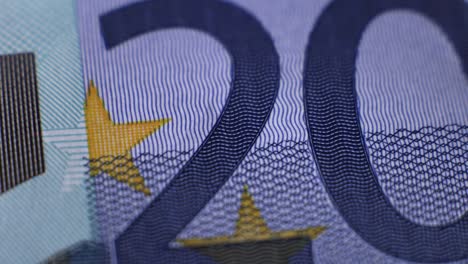 closeup shot of a 20 euro paper money.showing small details of the paper money.