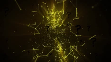 Animation-of-question-marks-over-network-of-connections-on-black-background