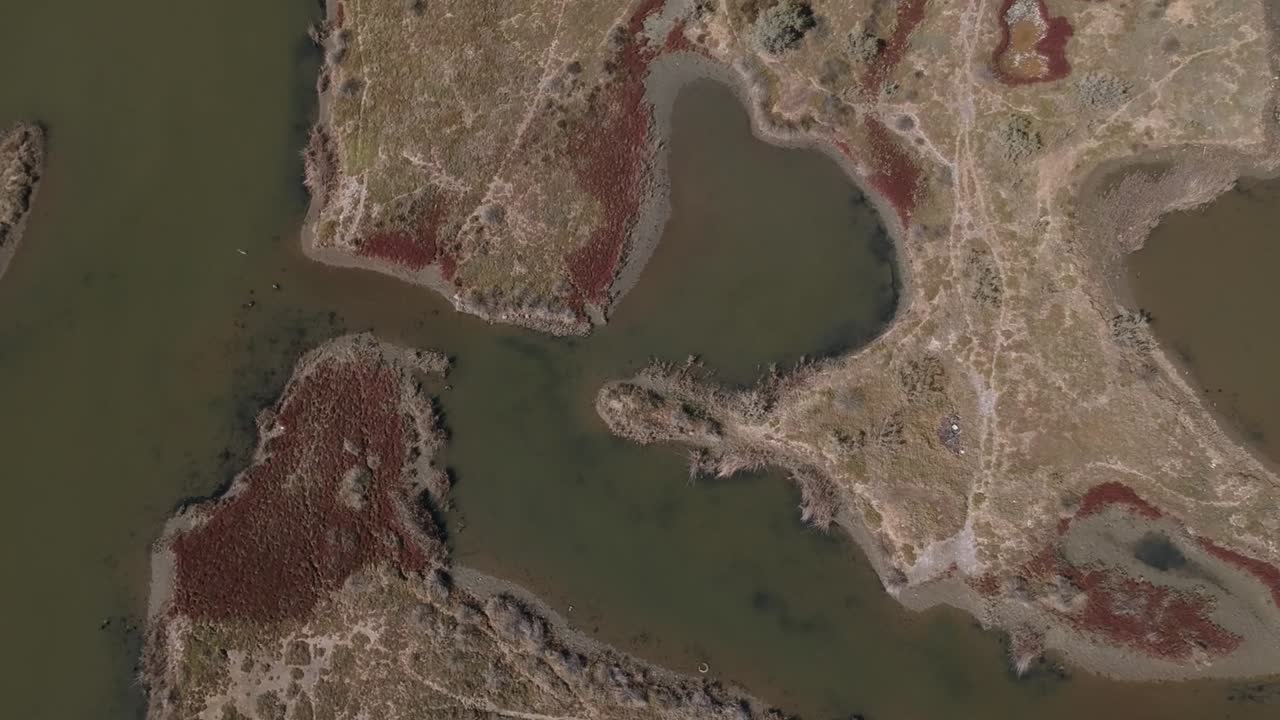 disparo de drones hacia atrás de un pantano cerca del delta del río axios en tesalónica-grecia del norte