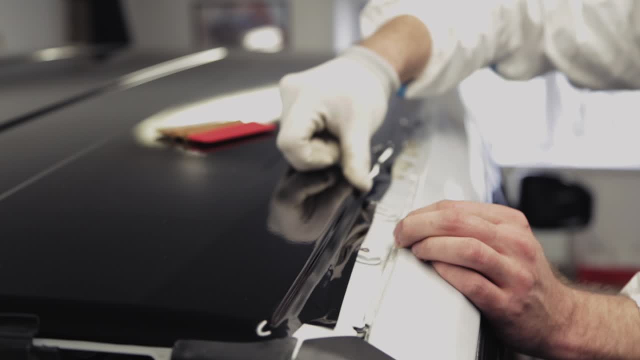 Installing a Black Vinyl Wrap on a Car Roof