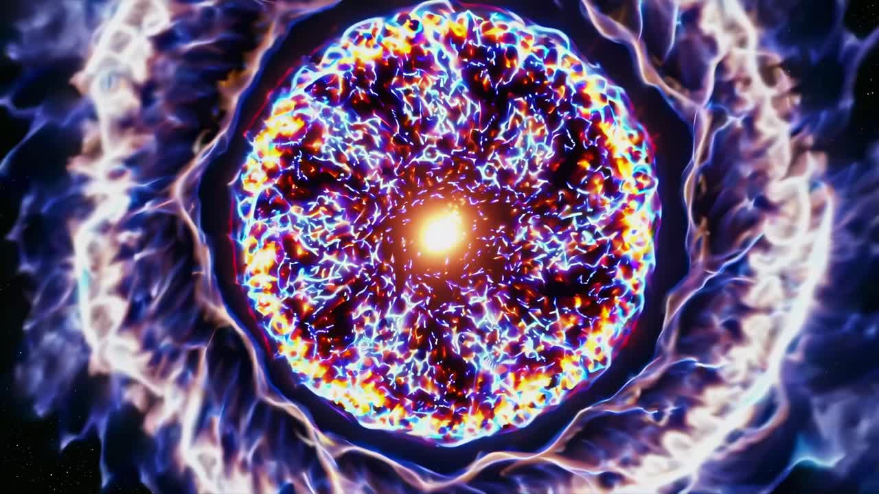 Un'esplosione cosmica nello spazio profondo, catturata da una prospettiva grandangolare