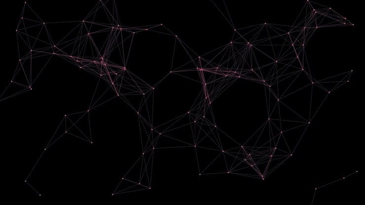 Connessione di rete digitale astratta con nodi e linee rosa