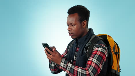 Phone,-fail-and-angry-black-man-in-studio