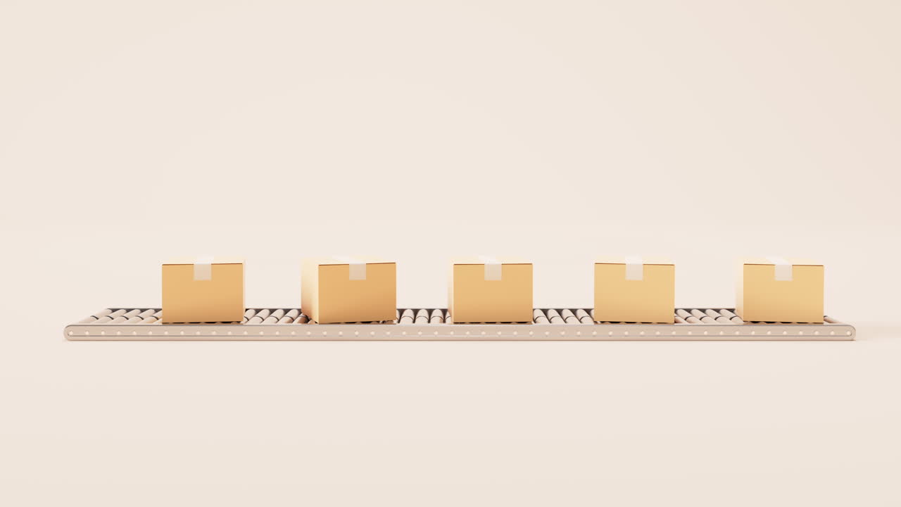 포장 상자 및 컨베이어 벨트, 3d 렌더링