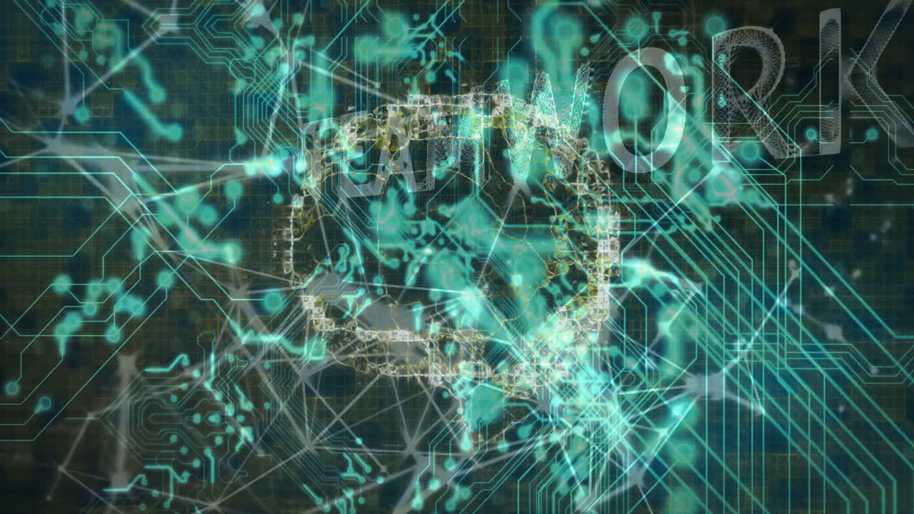 Animation of abstract globe forming with digital network and circuitry patterns