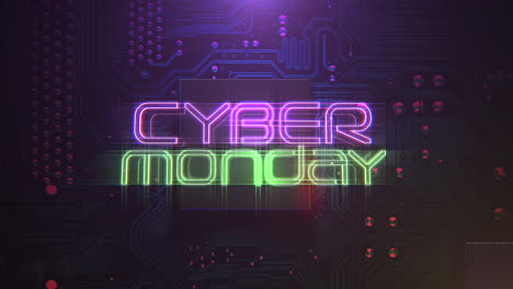 cyber monday on computer scheme and neon light