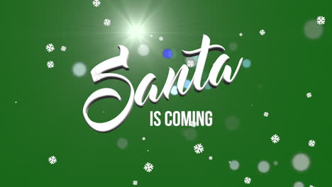 santa is coming with flying snow on green gradient