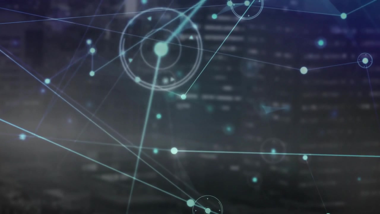 Digital Network Connections Over Blurred Cityscape Background