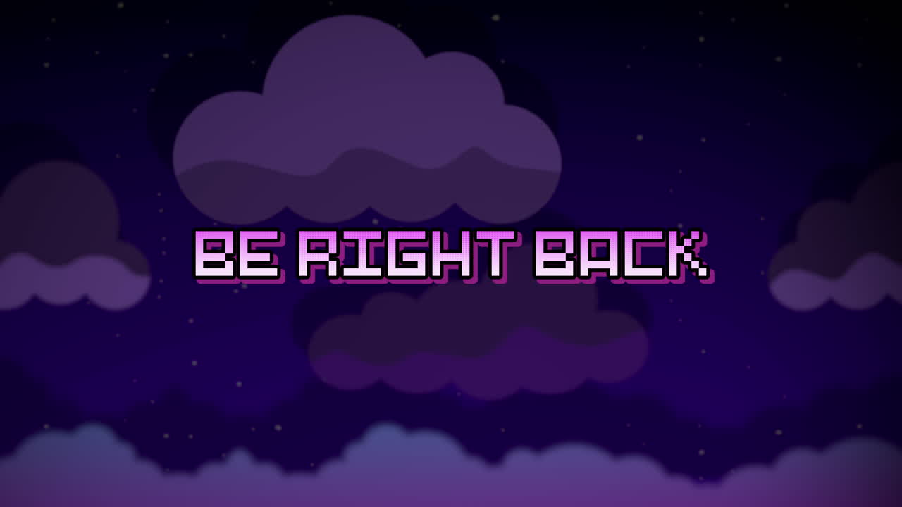 Pixel Art 'Be Right Back' Screen with Moving Clouds