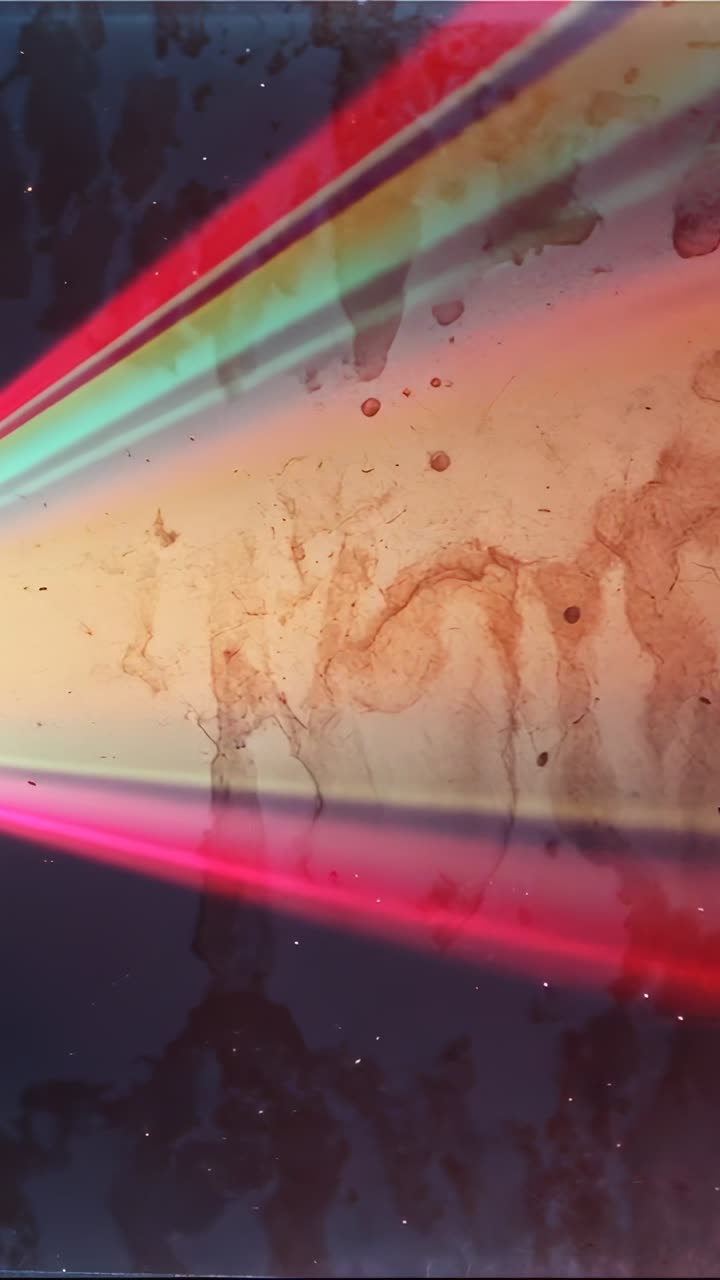 Vertical video: Playback starting wedge shifting with color bands on screen as art showing droplets