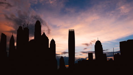 silhouette of city skyline at sunset/sunrise