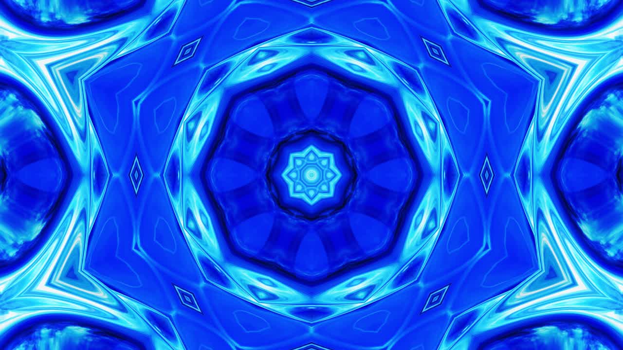 estilo 3d en bucle abstracto bg con estructura ondulada. patrón simétrico azul líquido como caleidoscopio con ondas de vidrio líquido brillante con hermosos colores de gradiente. 4k