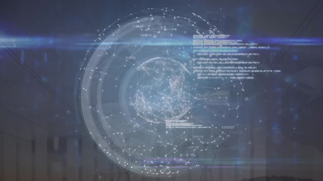 Animation of data processing over blue background