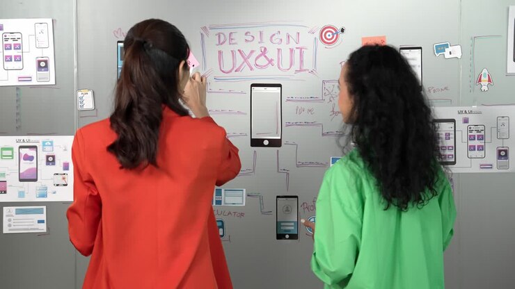 Professionelt forretningsteam deler idéer ved hjælp af UX- og UI-design. Manipulator