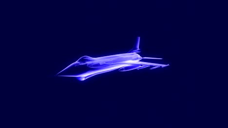 3d animation of a fighter jet hologram rotating and also loopable