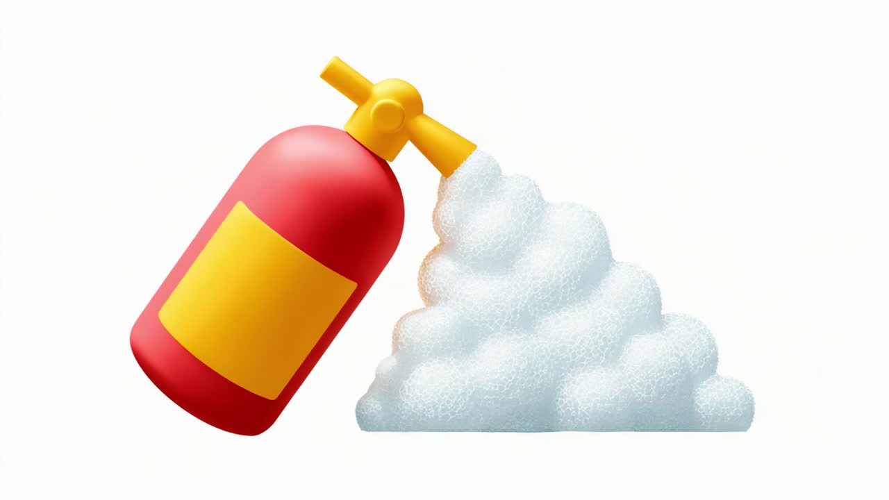 Illustration of a Fire Extinguisher with Foam Spraying Effect, Capturing the Essence of Fire Safety Equipment and Its Role in Emergency Situations to Mitigate Fire Hazards